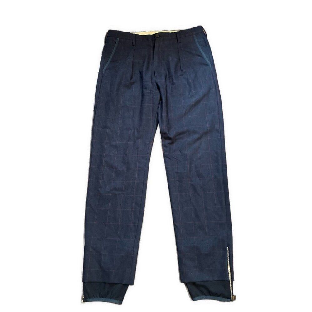 paul smith womens plaid wool pants Navy Blue Red Plaid Checked High Rise 30